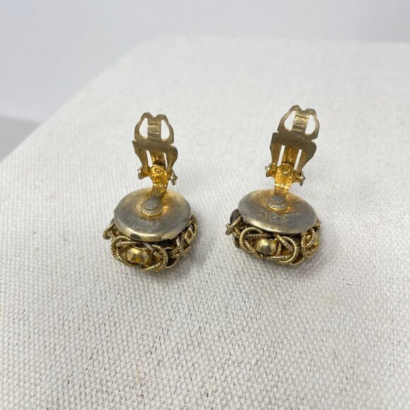 Vintage Gold-Tone Clip-On Earrings Intricate Knot‎ Design Marked Japan Artsy MCM - Picture 7 of 8